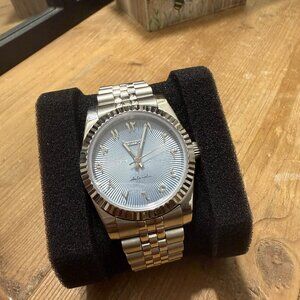 Seiko NH35 Automatic Watch Mod 36mm Sky Blue Arabic Dial Sapphire Crystal